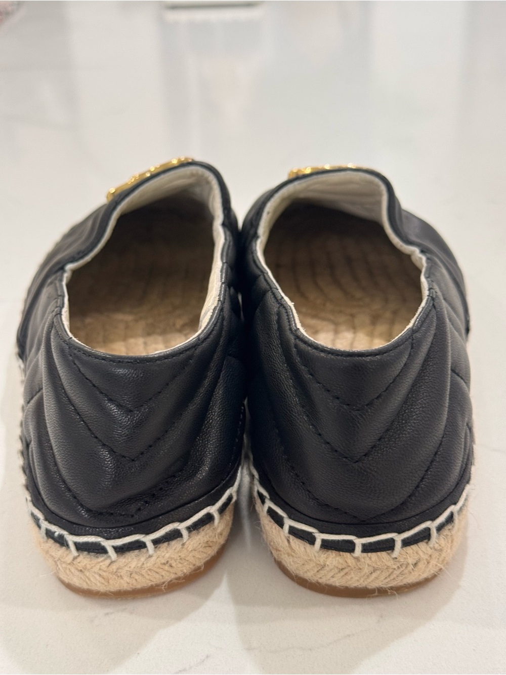 Gucci Black Quilted Leather GG Espadrille Slip-On Authentic - Picture 3 of 3